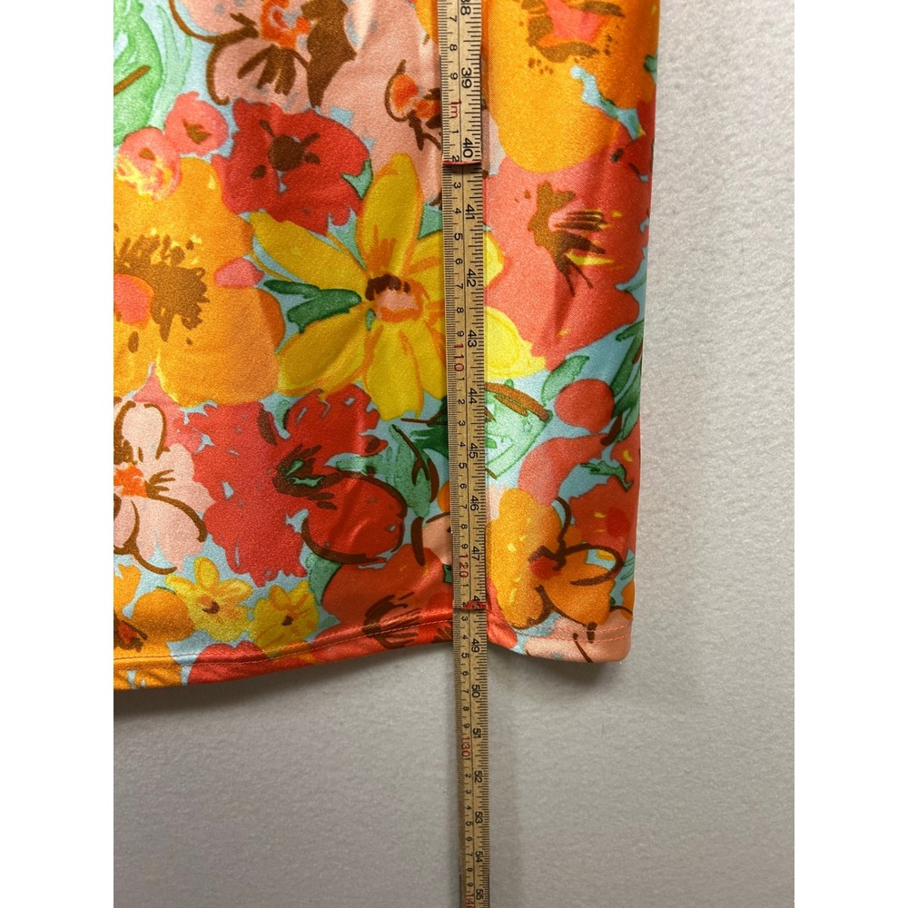 Y2K Tropical‎ a...love story XL Orange Floral Cowl Neck Satin Midi Slip Dress - Picture 7 of 10